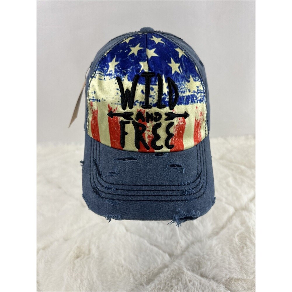 Wild and Free Baseball Hat Women’s one-size, American Flag theme.